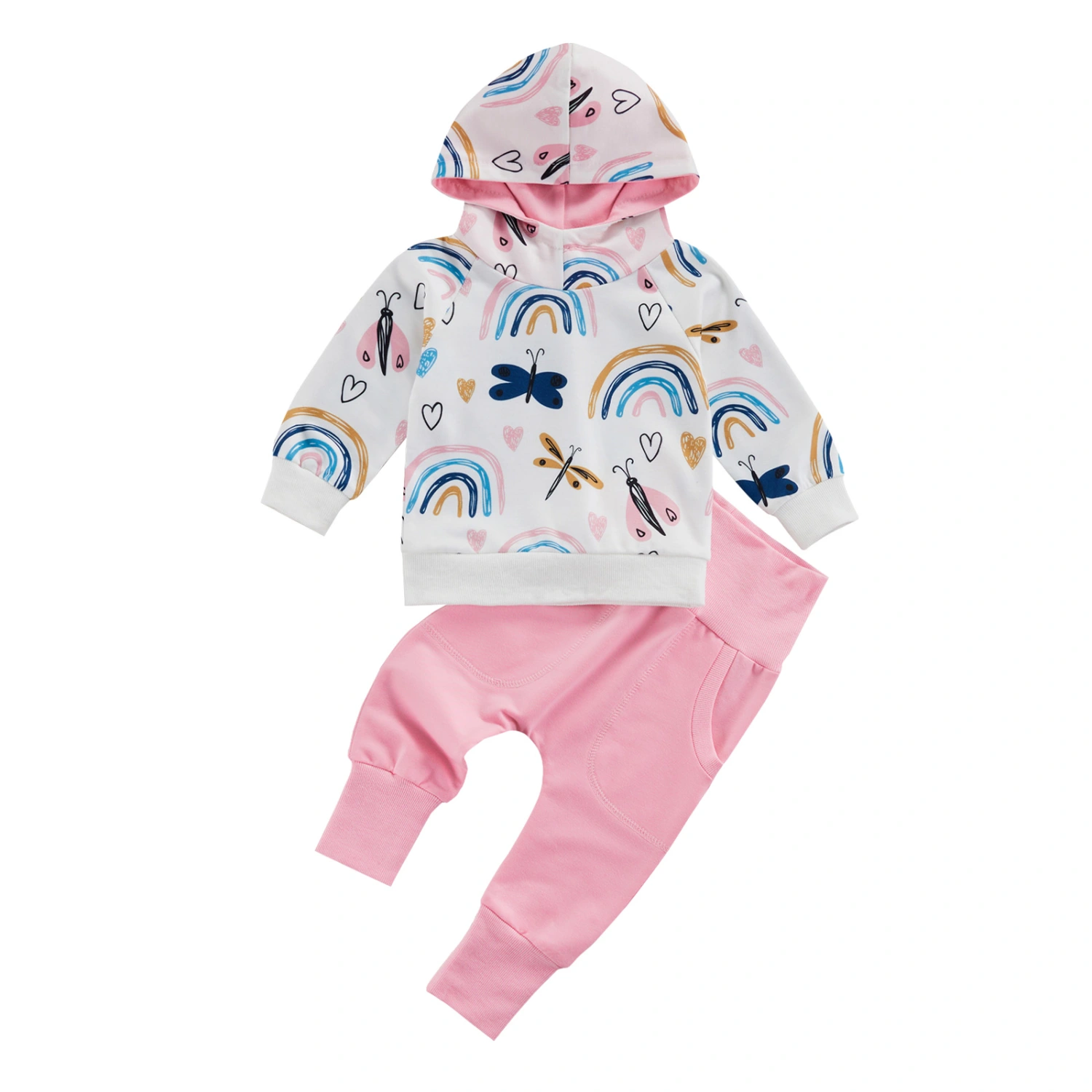Baby Clothes Two Piece Set, Hooded Sweatshirt High Waist Pants