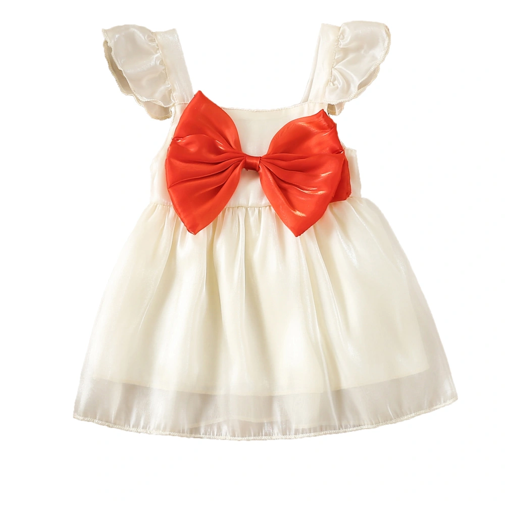 Baby Girl Summer Dress Glitter Flying Sleeves Red Bow Decoration Dress