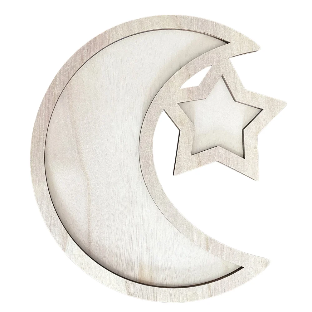 Ramadan Wood Tray, Moon Star Pendant Ornament Eid Party Supplies