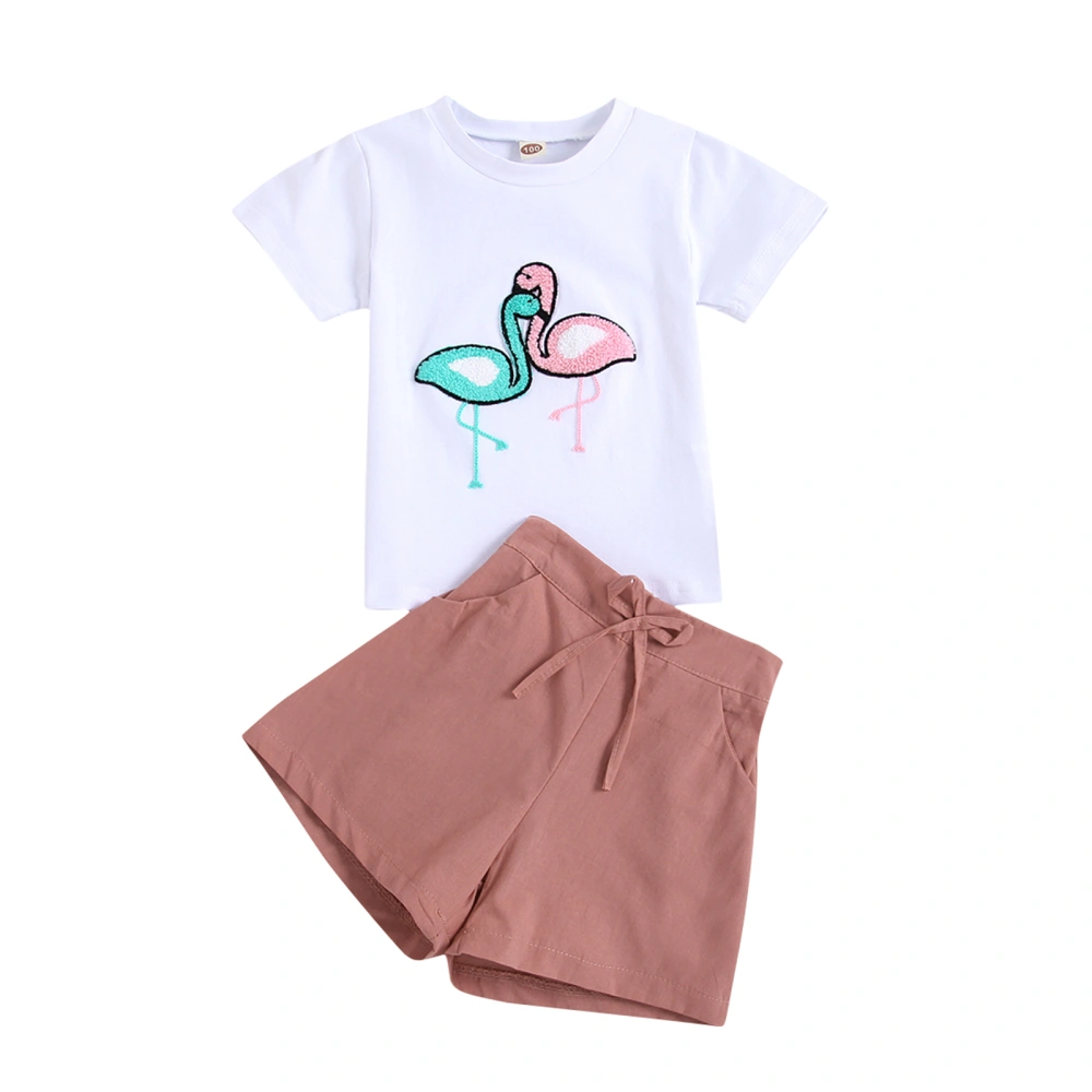 Grus Japonensis Pattern Short Sleeve T-shirt + Solid Color Shorts