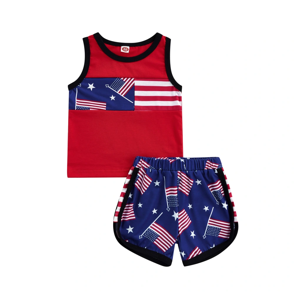 Boys Independence Day Outfits, Stripe Stars Flag Print Tops + Shorts