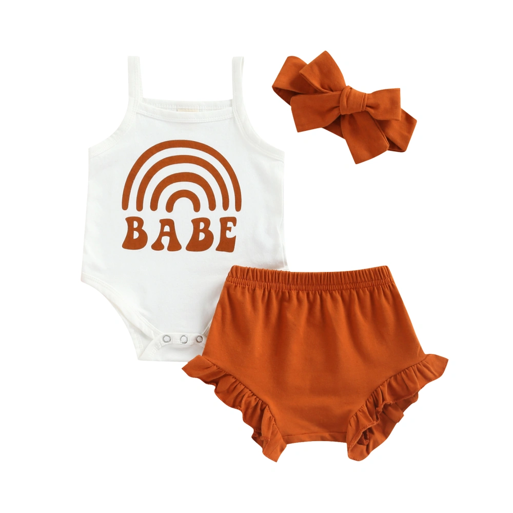 Baby Romper Letter Rainbow Sling Jumpsuit + Shorts + Hairband