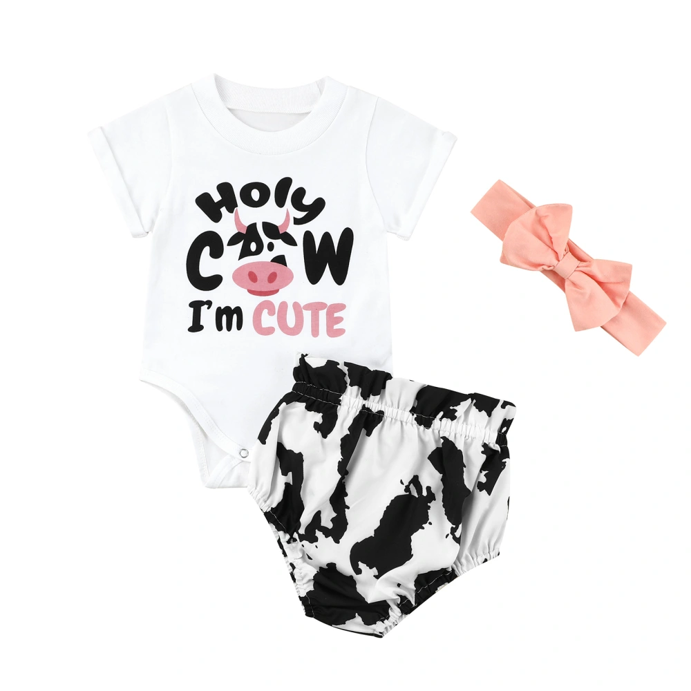 Baby Girls Romper Outfit, Short Sleeve Jumpsuit, Shorts, Headwear