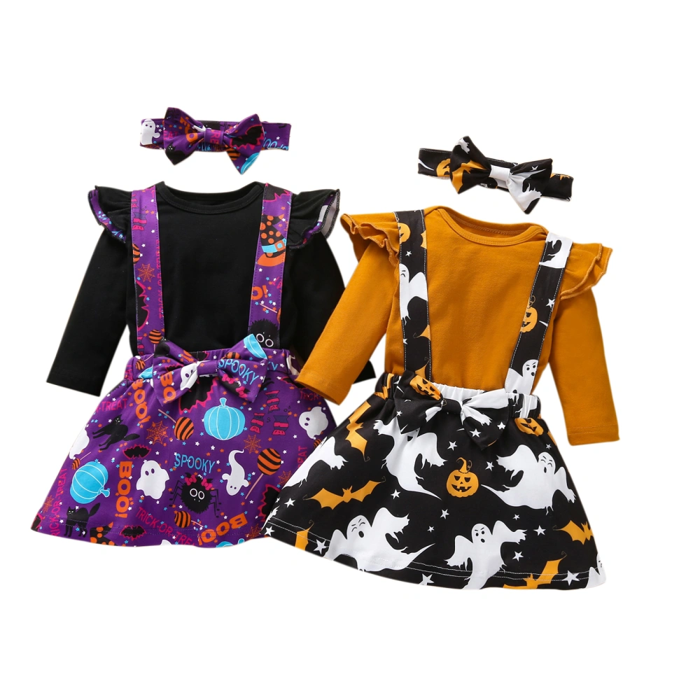 Baby Girl Halloween Outfits, Romper + Suspenders Skirt + Hairband