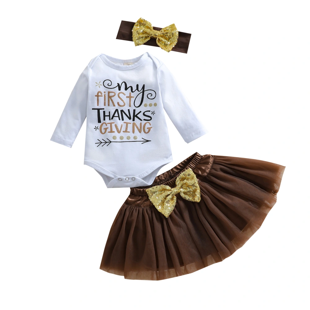 Baby Clothes Set, Letter Print Romper+Tulle Skirt+Bow-knot Headband