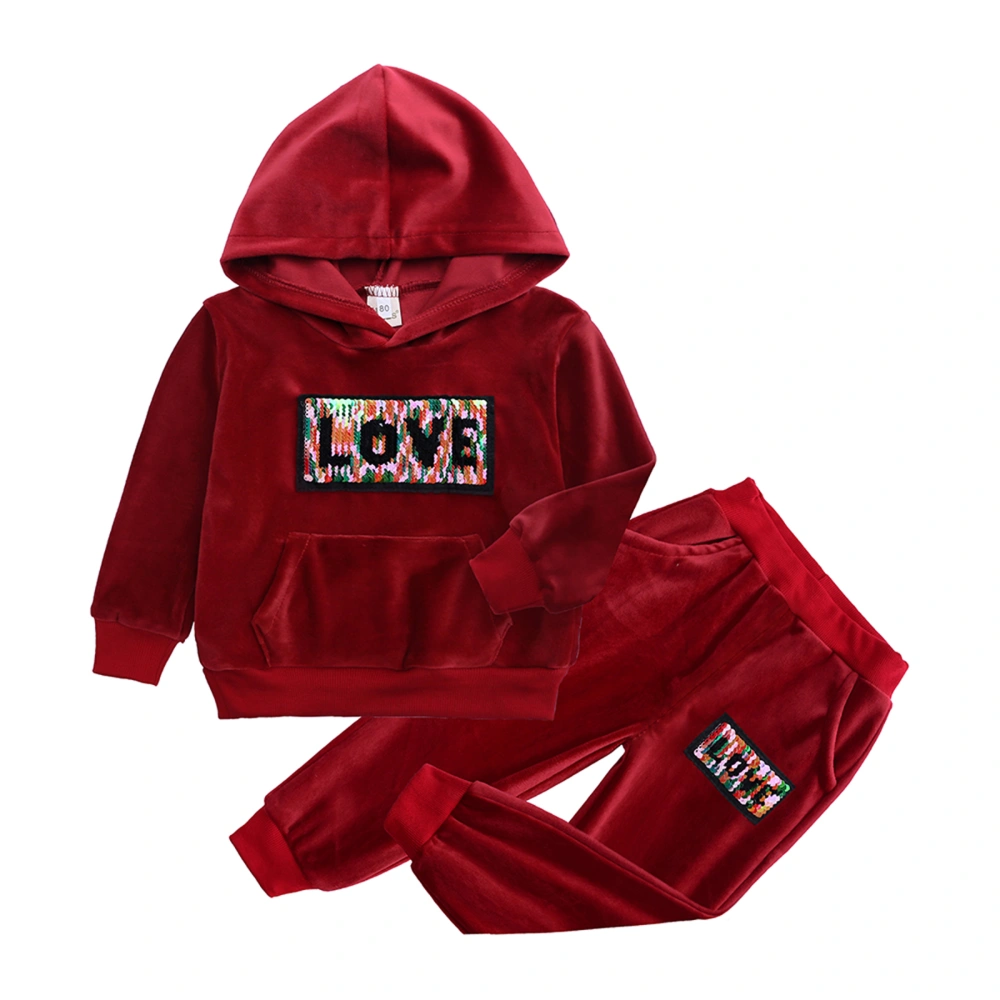 Children’s Sequin Letter Long Sleeve Hooded Tops and Long Pants Set