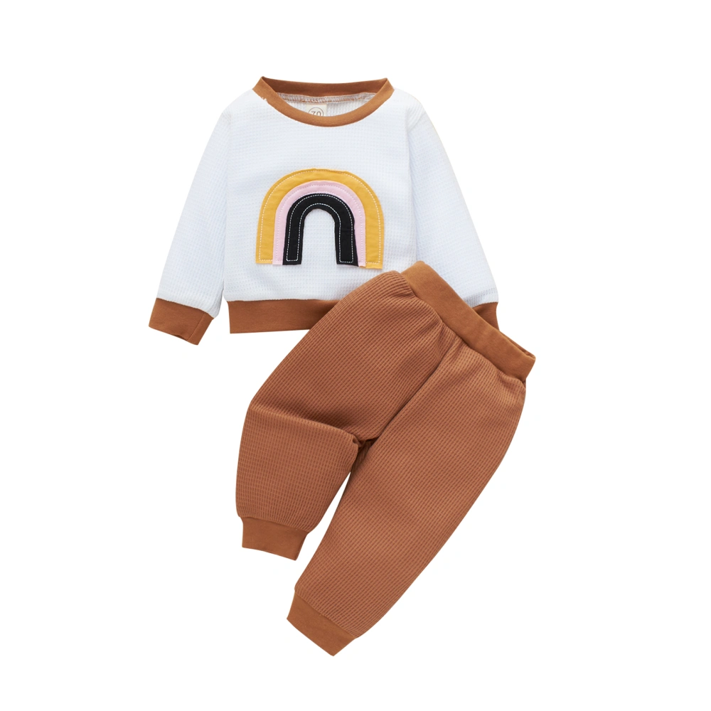 Baby Suit Set, Rainbow Print O-Neck Long Sleeve Tops+ Long Pants