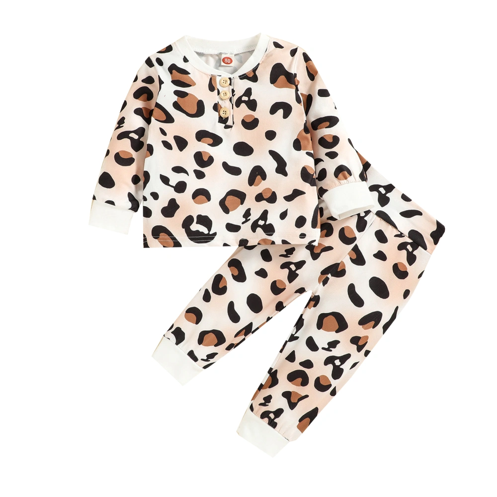 Girls Tracksuit, Leopard Print/Sunflower Long Sleeve Pullover + Pants