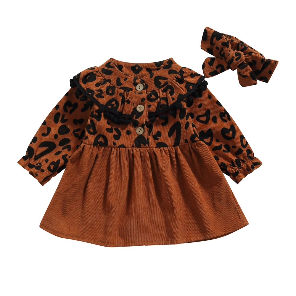 Girls Clothes Set, Leopard Printed Pattern Dress and Headdress