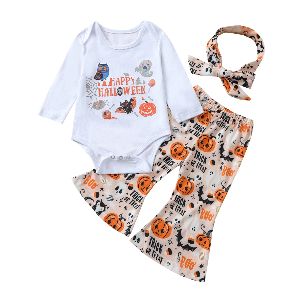 Baby Halloween Clothes Set, Pumpkin Print Romper+Trousers+Headband