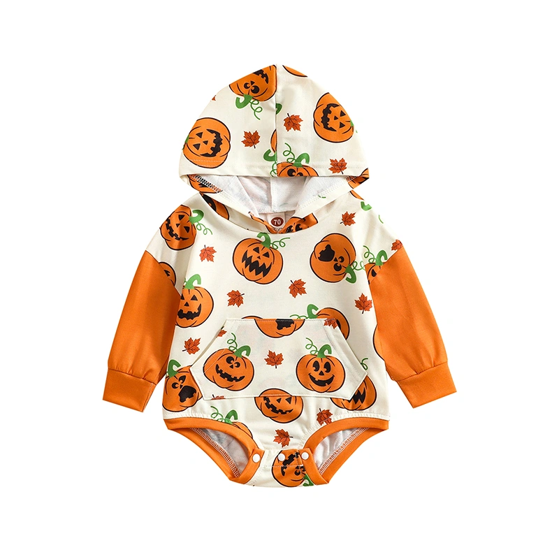 Infant Baby Halloween Romper, Long Sleeves Hood Pumpkin Jumpsuit