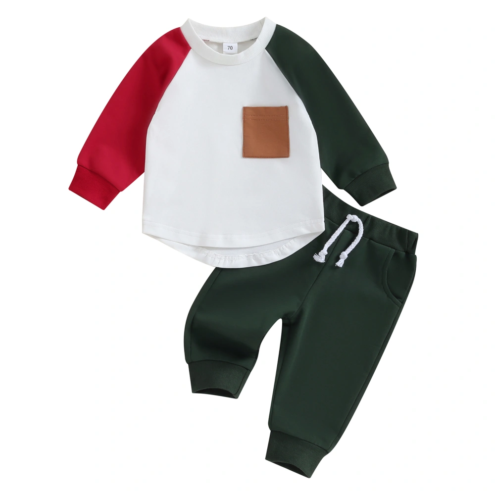 Boys Long Sleeve Contrast Color Tops and Drawstring Pants Sets  