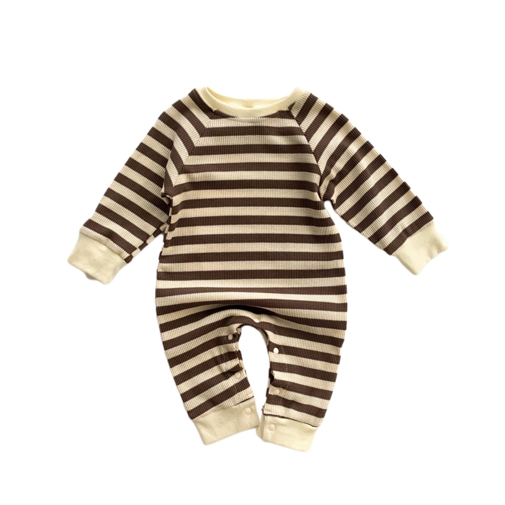 Unisex Newborn Romper, Stripe Ribbed Round Neck Elastic Jumpsuit