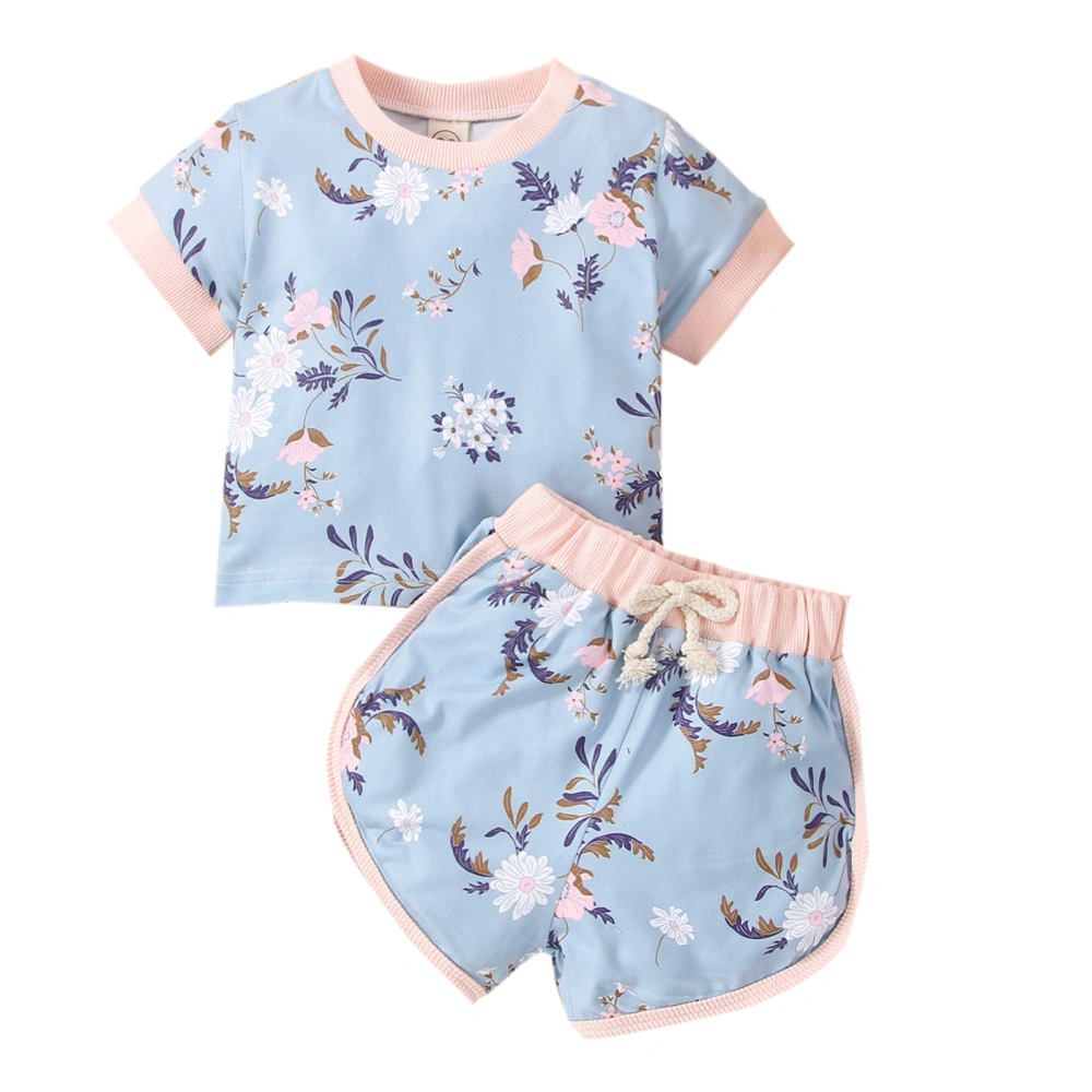 Baby Girl Tops Short Sleeve Round Neck Floral Blouse Casual Shorts