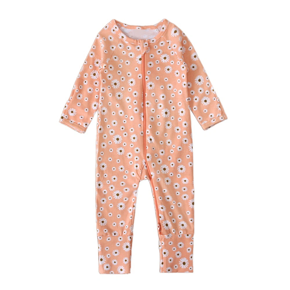 Baby Girl Romper, Flower Long Sleeve Zipper Jumpsuit, 0-24 Months