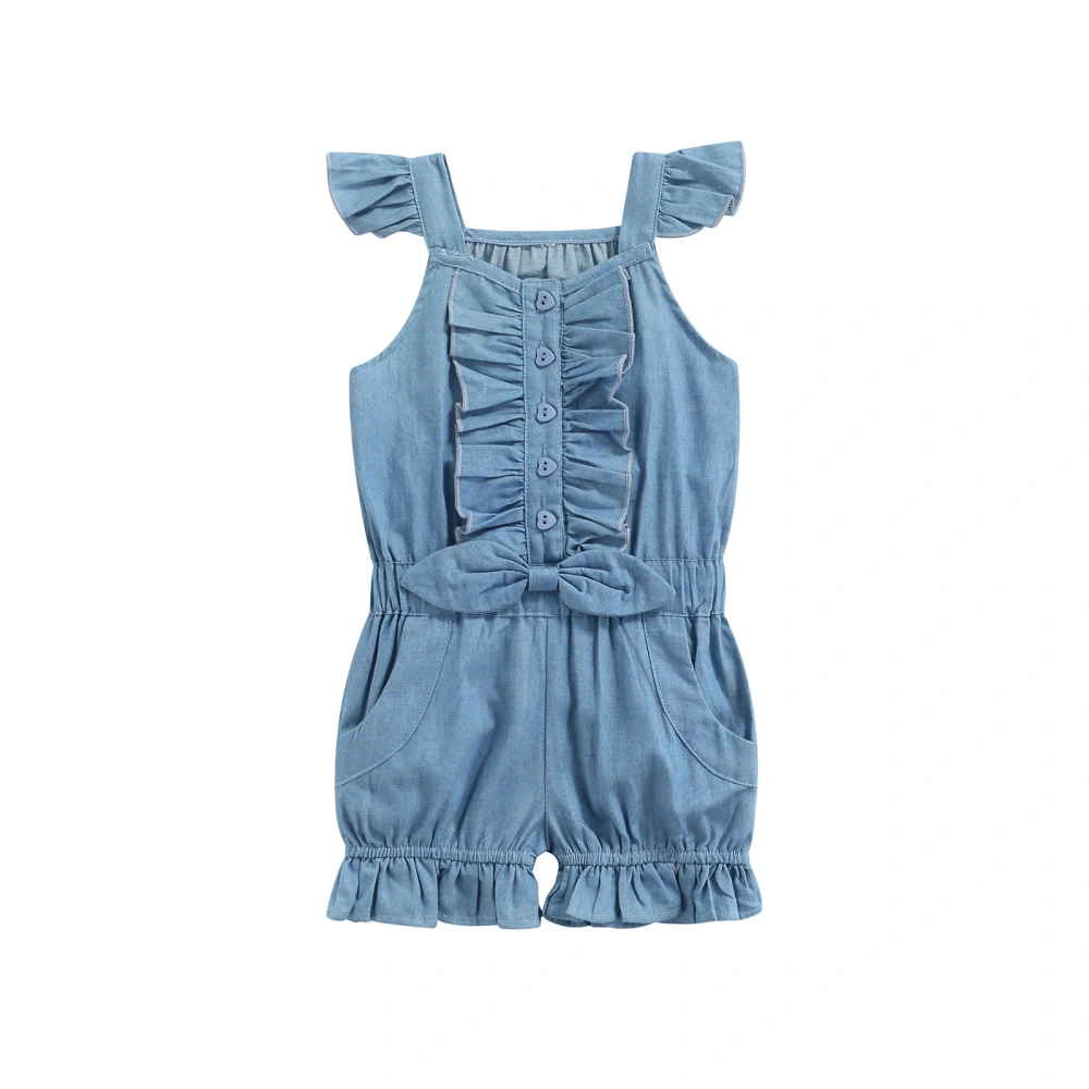 Kid Girls Ruffles Short Romper, Flying Sleeves Front Buttons Bodysuit