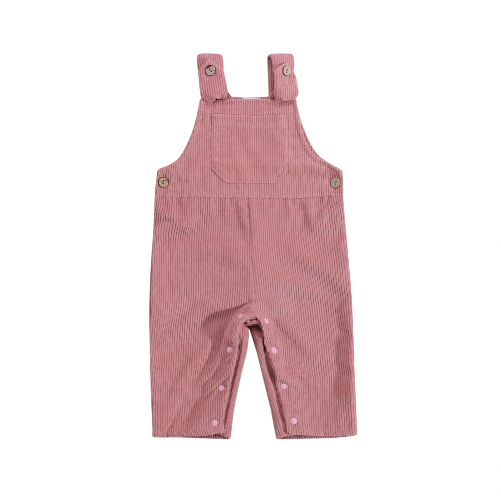 Baby Girls Corduroy Bib Pants, Solid Color Square Neck Jumpsuit