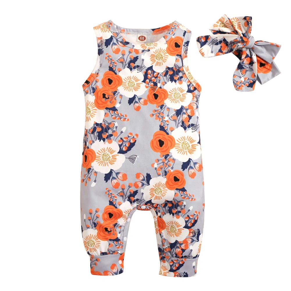 Infant Baby Girls Cute Rompers Floral Print Round Neck Jumpsuit