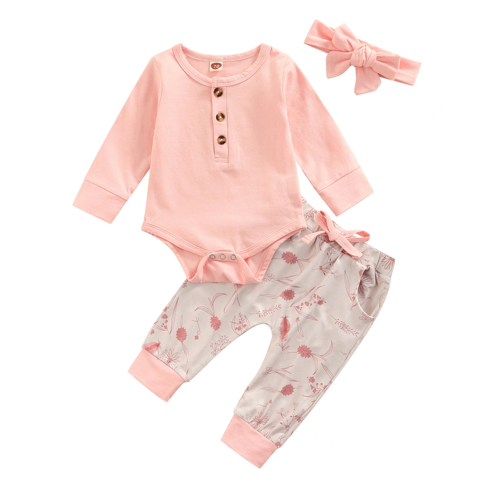 Solid Color Playsuit + Printed Bow Pants with Pockets + Headband