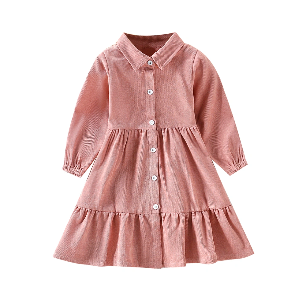 Girls' Dress Ruffle Hem Button Closed Lapel Long Sleeve Dress 