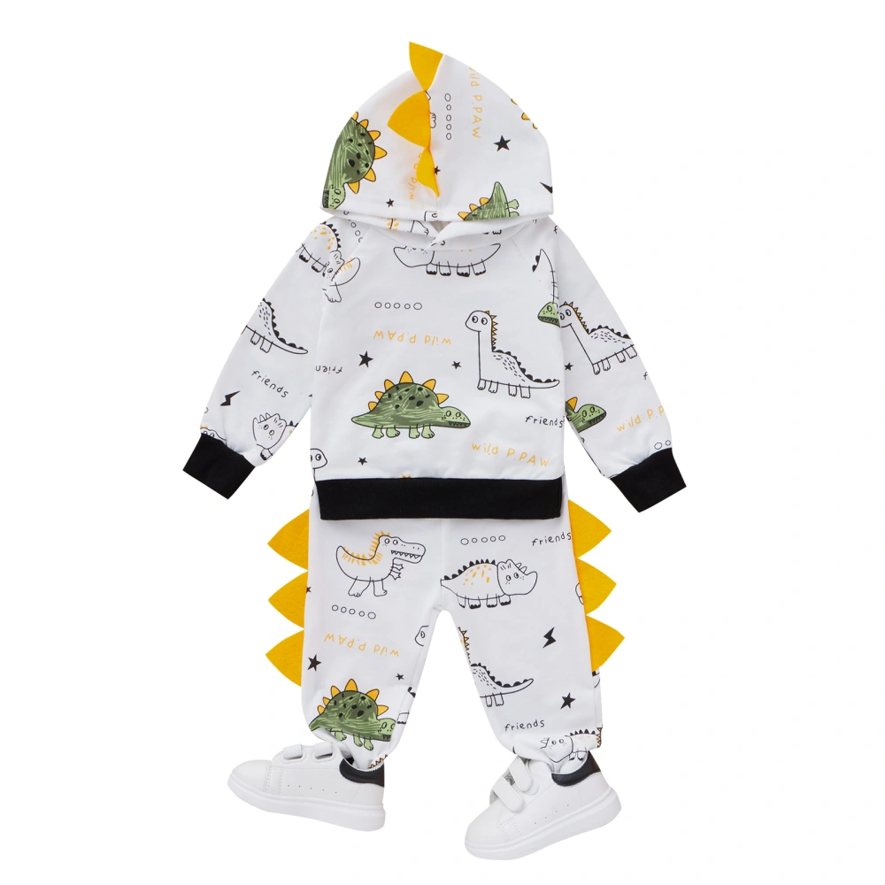 Baby Boy’s Cartoon Dinosaur Long Sleeve Hooded Tops and Long Pants Set