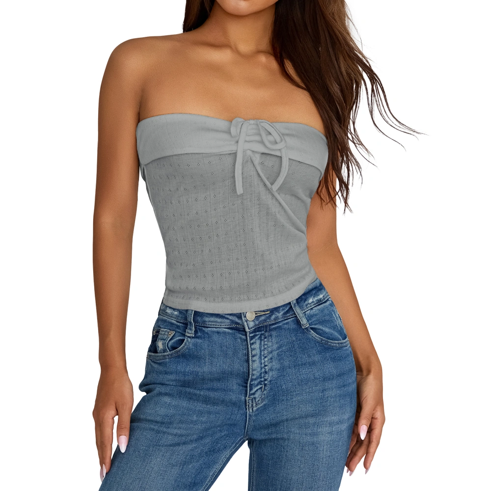 Women Summer Elastic Bandeau Bandage Off-shoulder Sleeveless Crop Tops