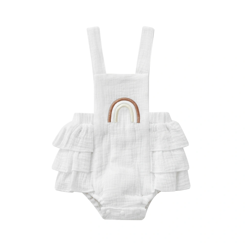 Baby Ruffle Romper, Elastic Waist Rainbow Embroidery Bodysuit