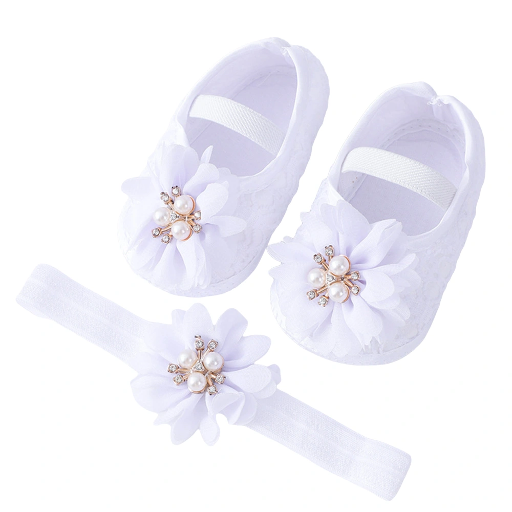 Baby Girls Flats and Headband Pearl Flower Wedding Dress Walking Shoes