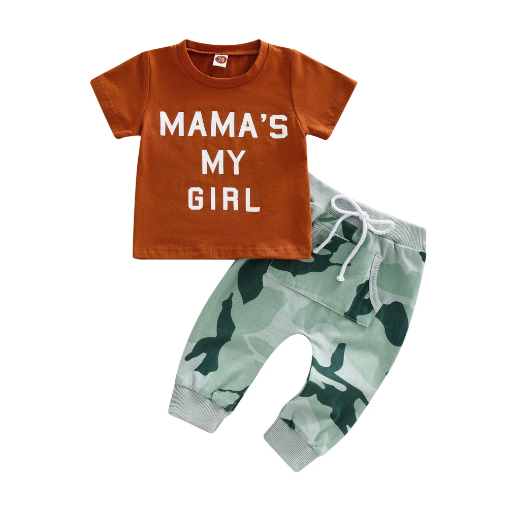 Infant Girl 2 Pieces Outfits, Letter Print Tops + Camouflage Pants