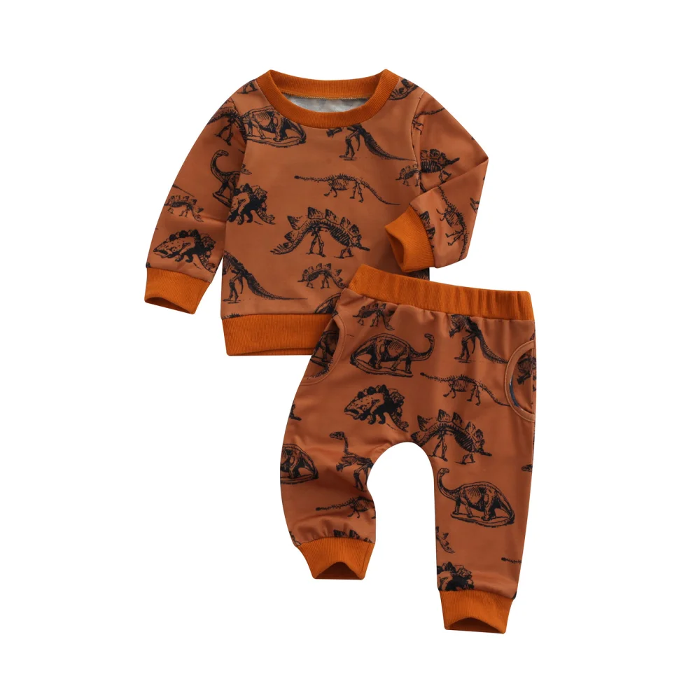 Baby Boys Clothes Set, Dinosaur Print Tops+Elastic Waist Trousers