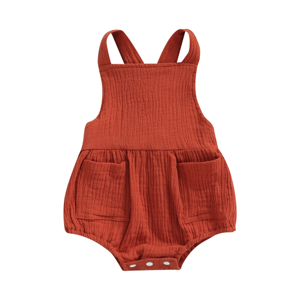 Baby Boy Girls Sleeveless Jumpsuit Summer Suspender Romper with Pocket