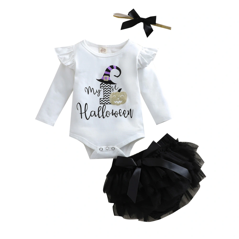 Infant My First Halloween Romper + Skit + Bow Headband, Ruffle