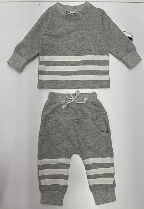 Infant 2 Pieces Outfit, Stripe Round Neck Pocket Tops + Long Pants