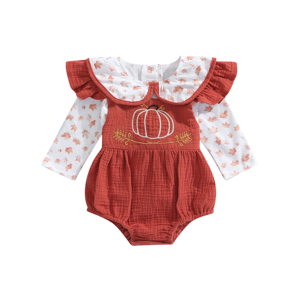 Baby Girl Street Suspender Romper+Maple Leaf Print Shirt Suit 