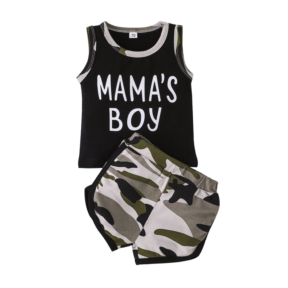 Baby Boy’s Fashion Letter Vest and Camouflage Short Pants Set