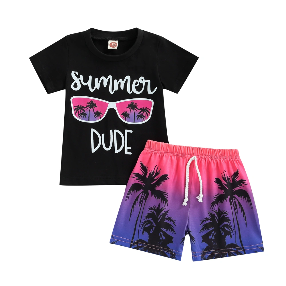 Baby Boys Short Set Letters Print T-shirt with Coconut Print Shorts