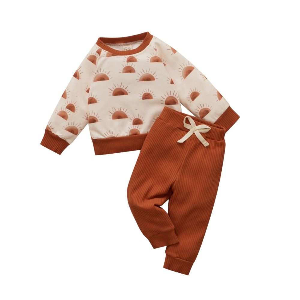 Babies Clothes Set, Sun Printed Pattern Pullover and Solid Color Pants