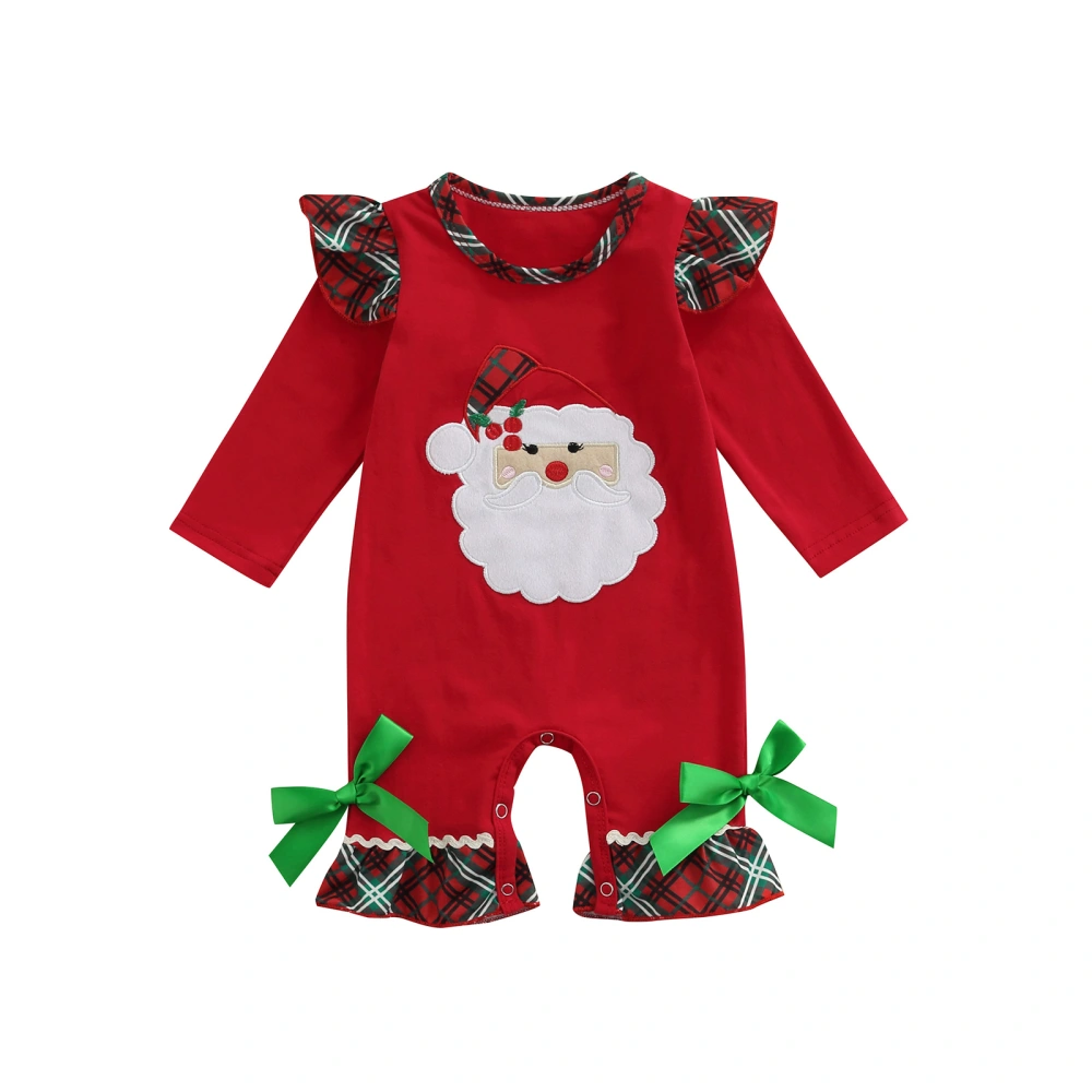 Christmas Jumpsuit, Santa Claus & Plaid Pattern Romper with Bows