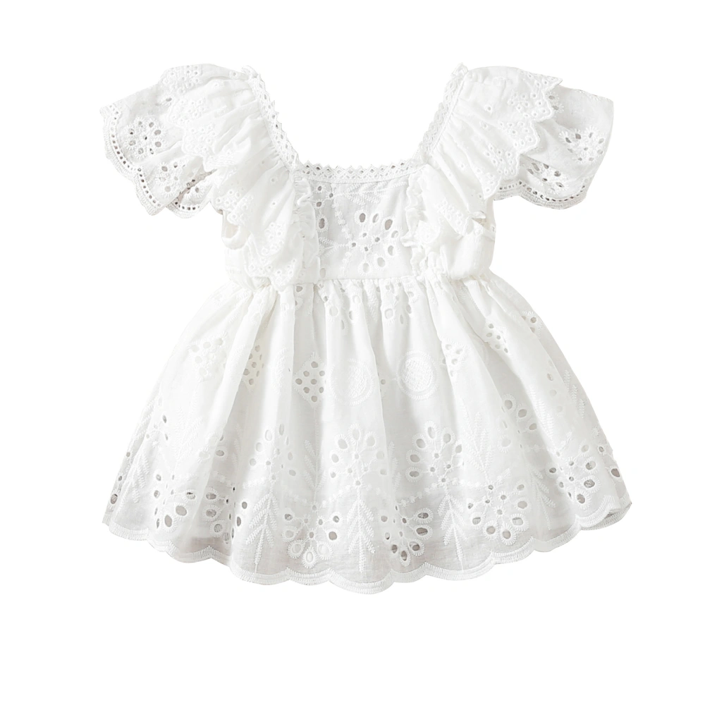 Baby Girl Short Sleeve Dress, Hollow Out Ruffles Decor Sweet Dress