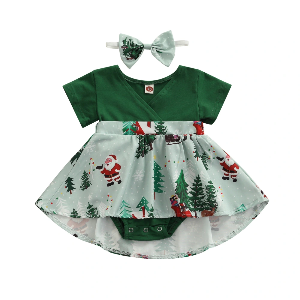 Girl’s Christmas Printing Stitching Short Sleeve Romper or Dress