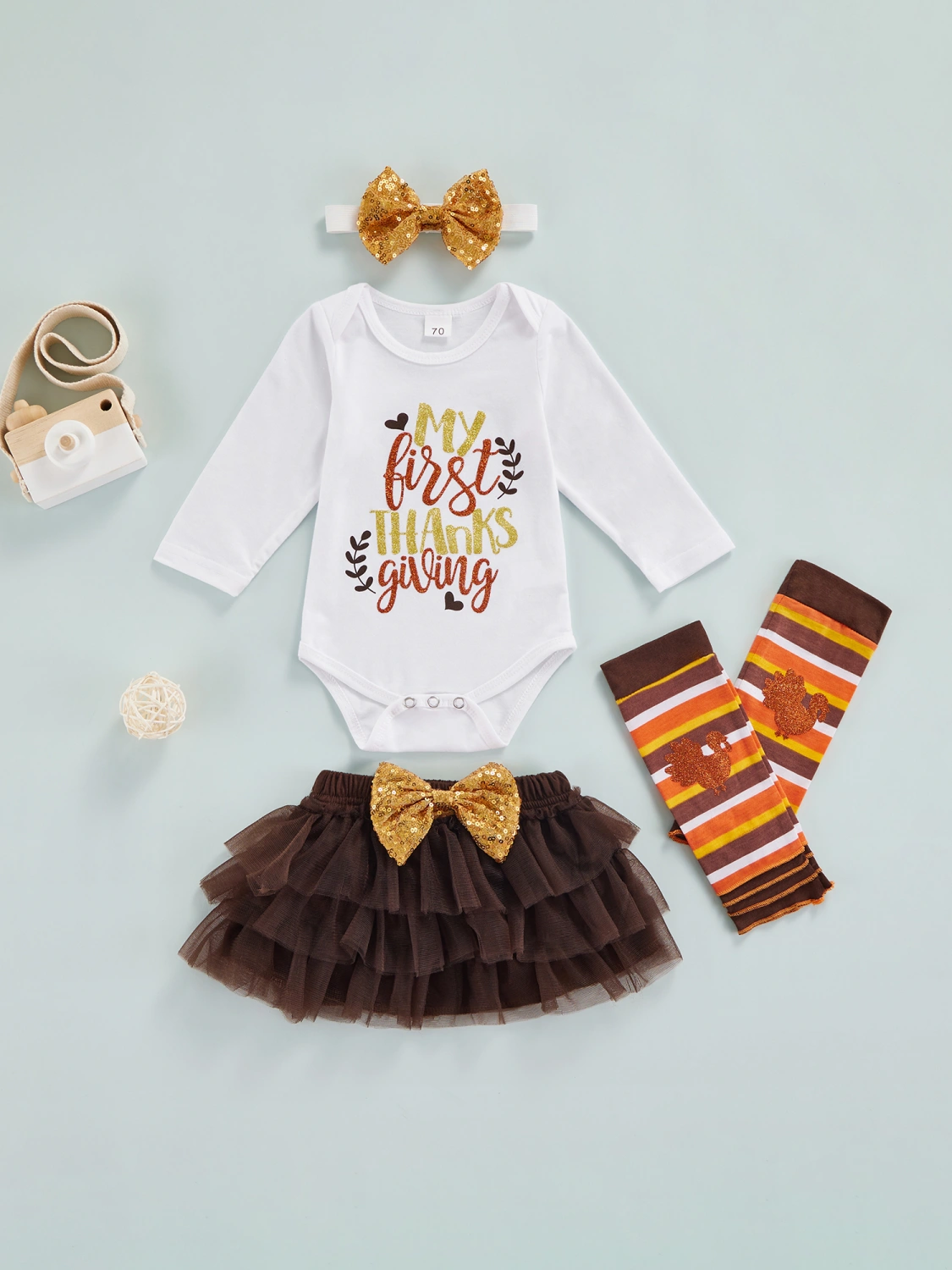 Baby Girls Thanksgiving Day Clothes Romper Skirt Leg Warmers