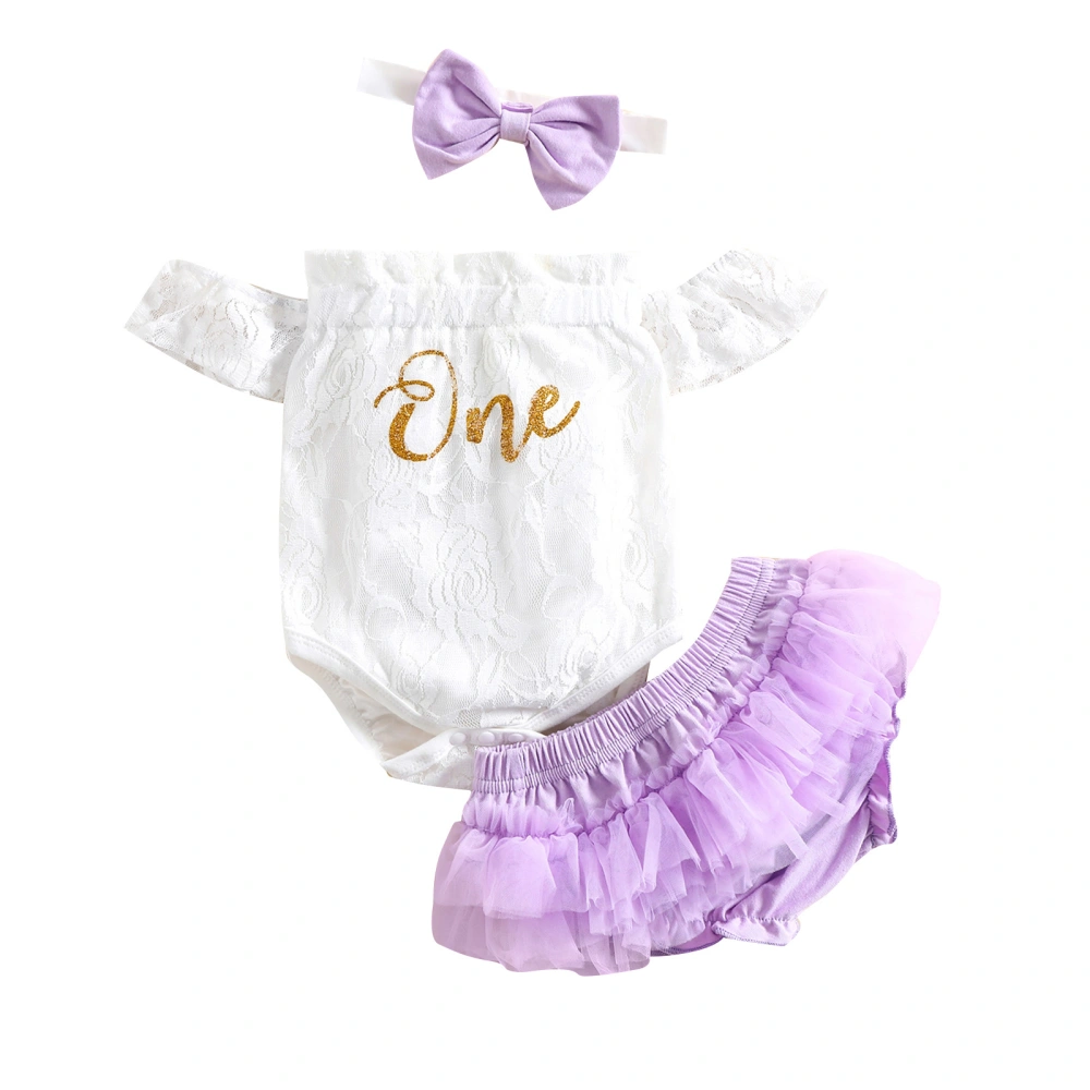 Baby Girl Outfits Set, Floral Lace Romper Ruffle Shorts Headband