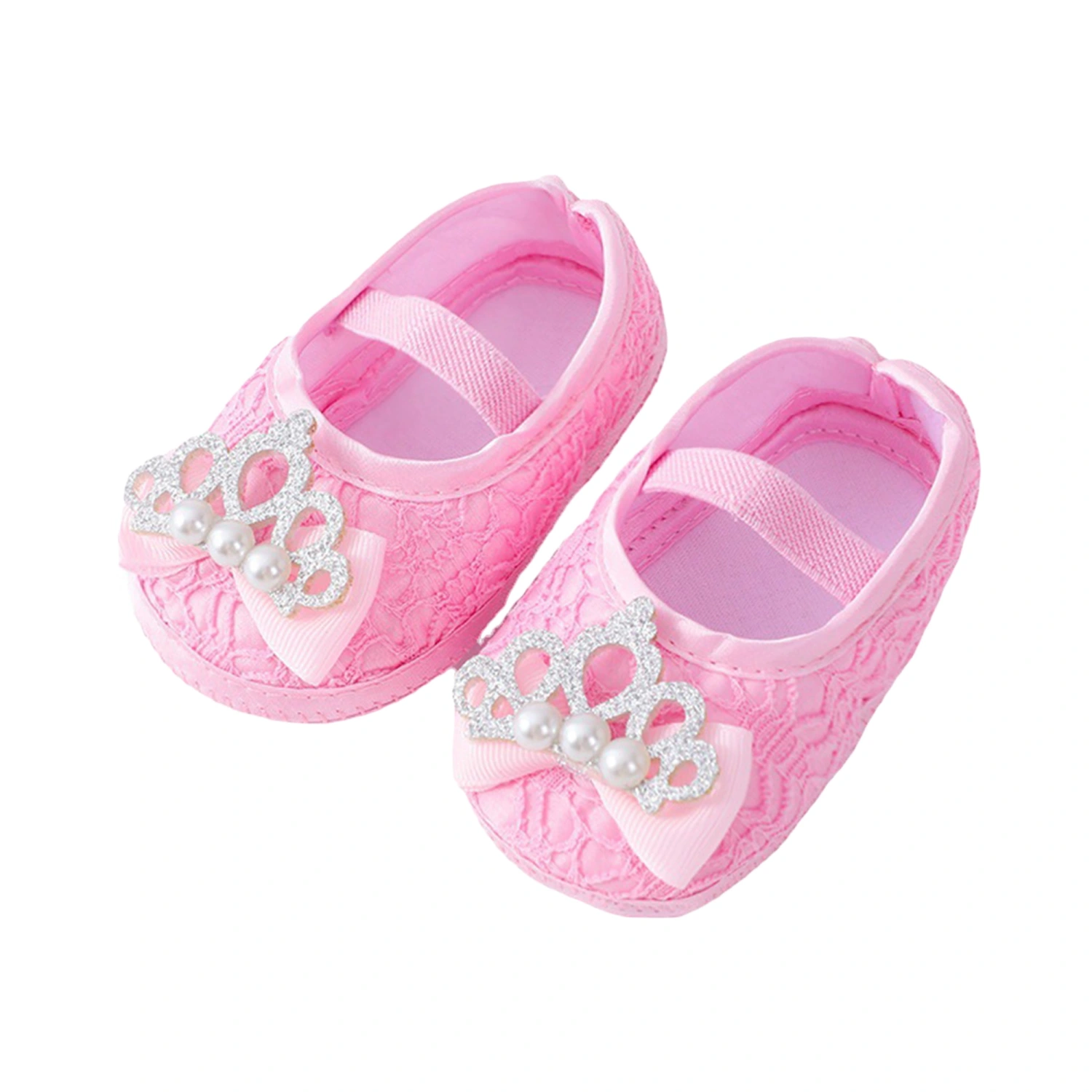 Baby Girls Flats and Headband Pearl Crown Wedding Dress Walking Shoes