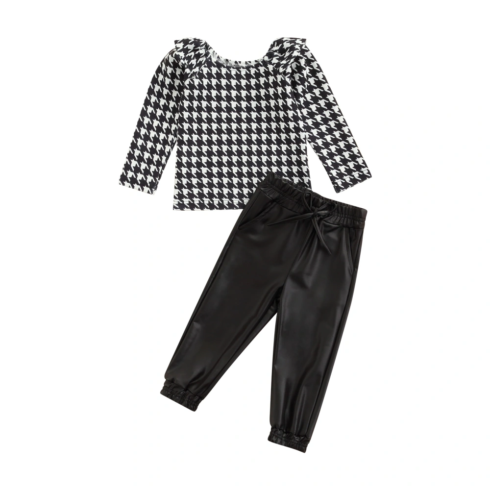 2Pcs Girls Tracksuit, Houndstooth Long Sleeve Pullover + Long Pants