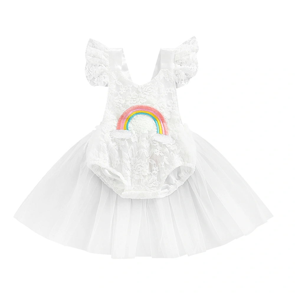 Infant Girl's Tutu Skirt Romper, Short Sleeve Rainbow Printed Romper