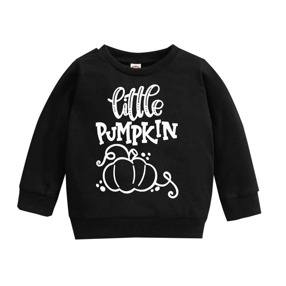 Children Halloween Printed Pattern Pullover, Black Round Collar Tops