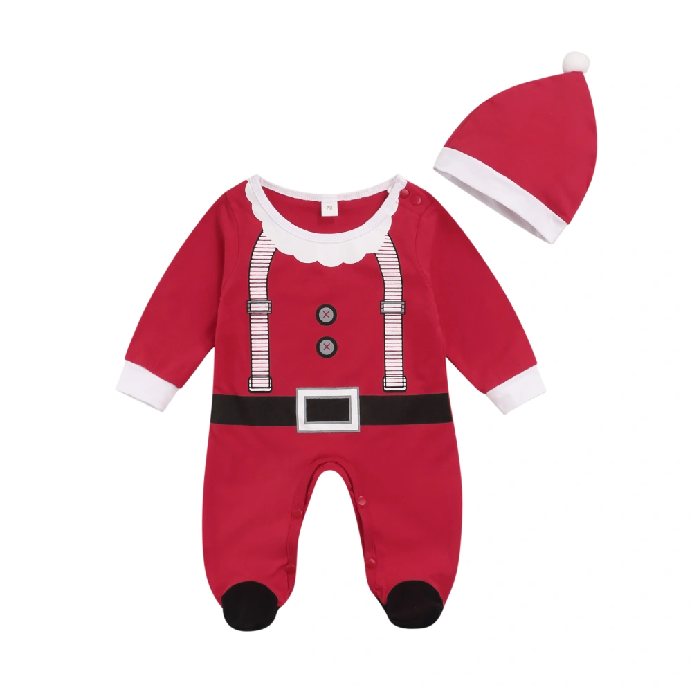 2Pcs Baby Christmas Outfit, Santa Claus Snaps Jumpsuit + Hat