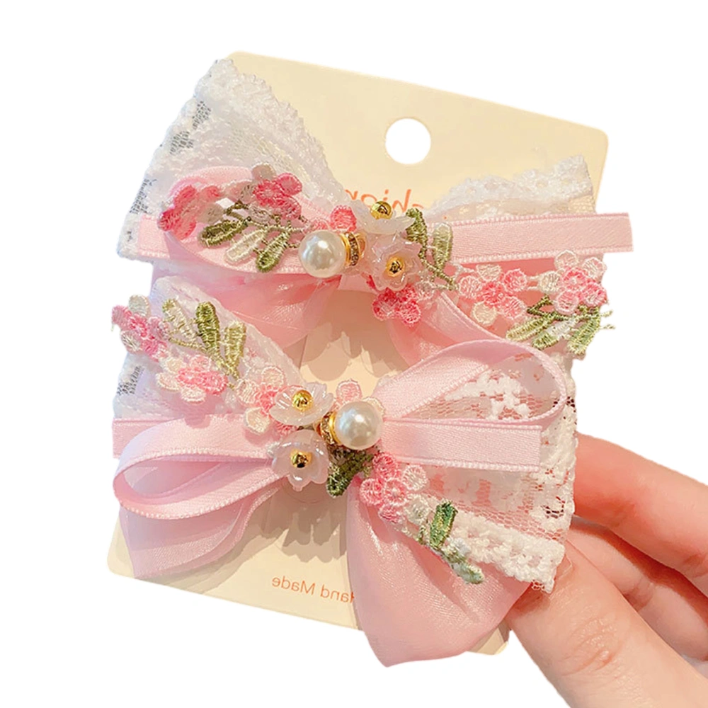 Toddler Baby Girls Hair Bows Floral Embroidery Lace Hair Clips