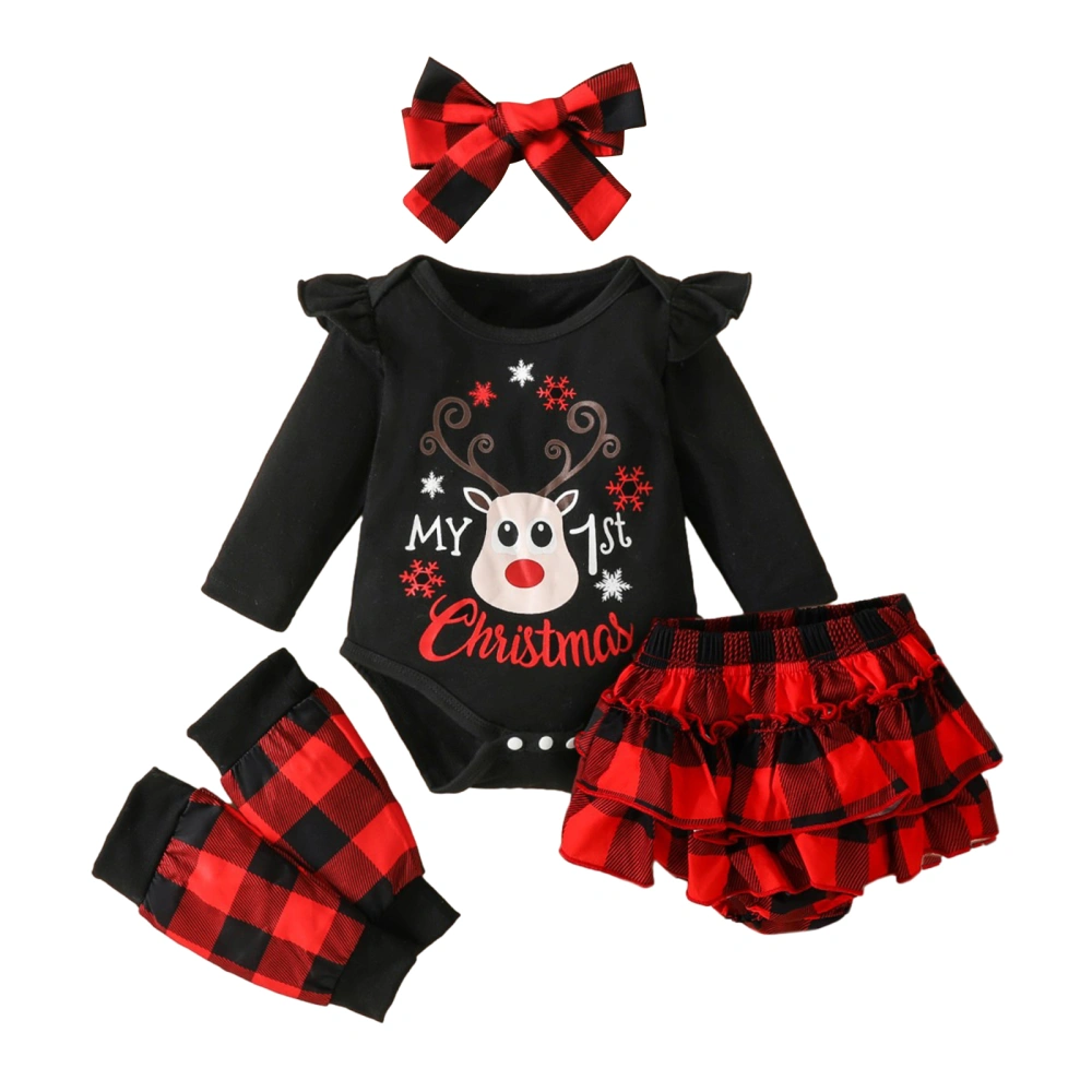 Baby Christmas Long Sleeve Romper + Shorts + Headband + Leg Warmer