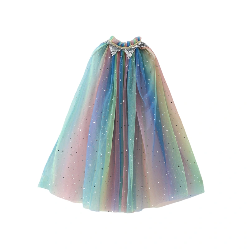 Children Halloween Clothes for Girls, Rainbow Color Star Sequin Cape